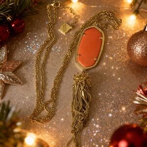 Kendra Scott Vintage Rayne Gold and Coral Pendant Long Necklace